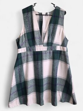 SHEIN Curve Green and Cream Plaid Sleeveless Dress